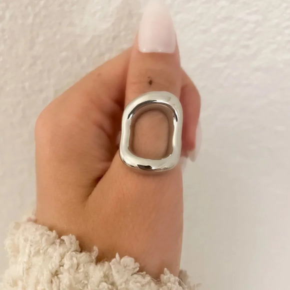 925 Sterling Silver Chunky Ring Thick Bold Ring Oval Ring Circle Geometric Ring - Picture 7 of 8
